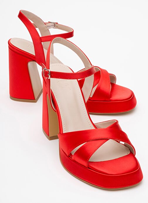 LELLO Kırmızı Saten Kadın Platform Topuklu Ayakkabı - Görsel 2