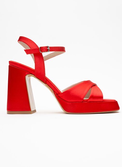 LELLO Kırmızı Saten Kadın Platform Topuklu Ayakkabı - Görsel 7