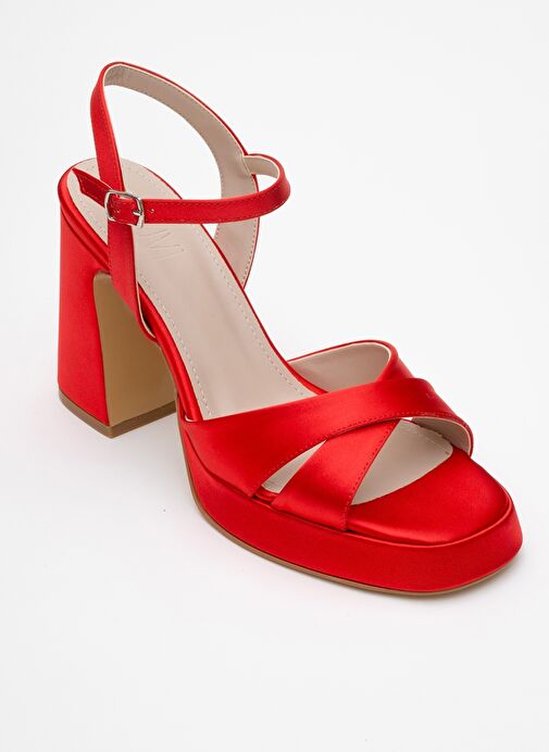 LELLO Kırmızı Saten Kadın Platform Topuklu Ayakkabı - Görsel 4