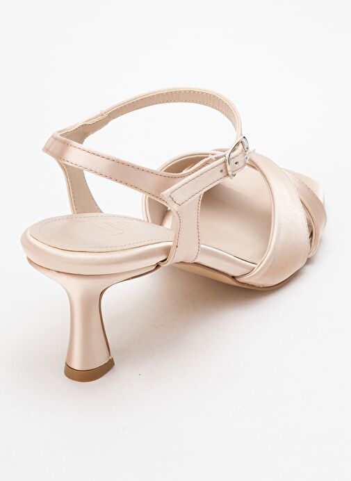 MELİN Bej Saten Çapraz Bantlı Kadın Topuklu Ayakkabı - Görsel 6