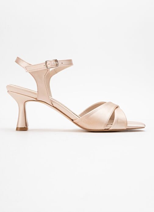 MELİN Bej Saten Çapraz Bantlı Kadın Topuklu Ayakkabı - Görsel 7