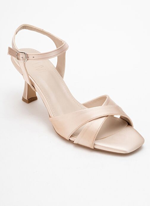 MELİN Bej Saten Çapraz Bantlı Kadın Topuklu Ayakkabı - Görsel 4