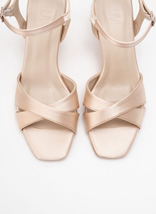 MELİN Bej Saten Çapraz Bantlı Kadın Topuklu Ayakkabı - Görsel 3