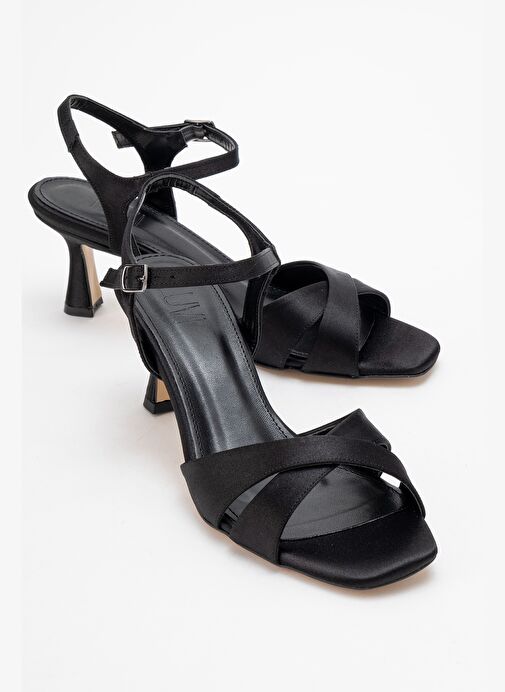 MELİN Siyah Saten Çapraz Bantlı Kadın Topuklu Ayakkabı - Görsel 2