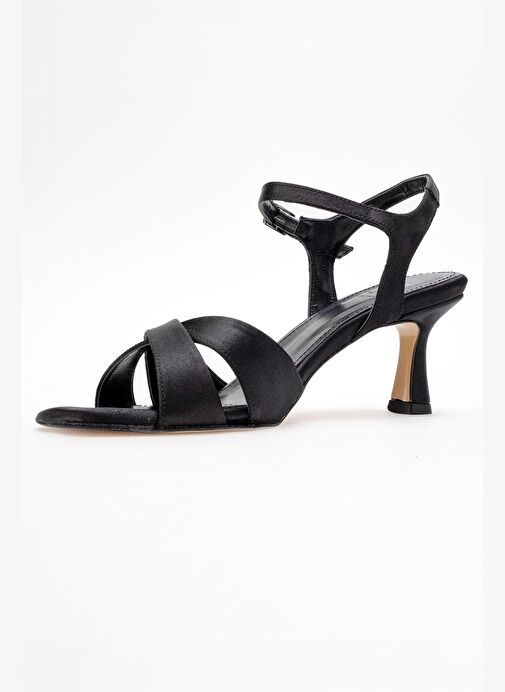 MELİN Siyah Saten Çapraz Bantlı Kadın Topuklu Ayakkabı - Görsel 5