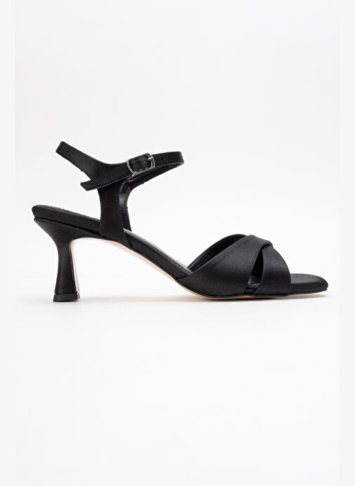 MELİN Siyah Saten Çapraz Bantlı Kadın Topuklu Ayakkabı - Görsel 7