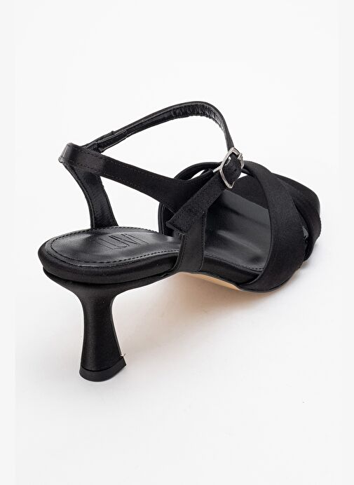 MELİN Siyah Saten Çapraz Bantlı Kadın Topuklu Ayakkabı - Görsel 6