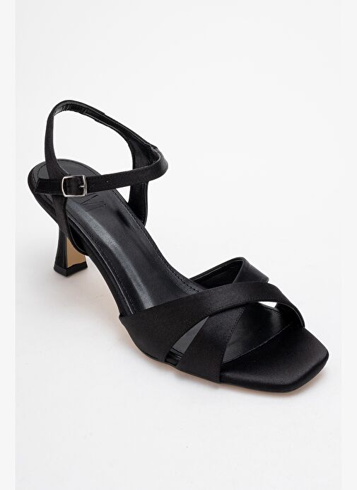 MELİN Siyah Saten Çapraz Bantlı Kadın Topuklu Ayakkabı - Görsel 4