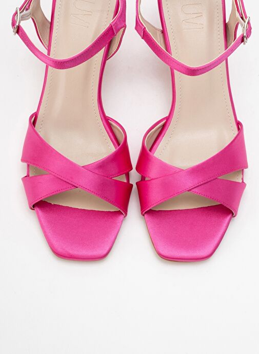 MELİN Fuşya Saten Çapraz Bantlı Kadın Topuklu Ayakkabı - Görsel 3
