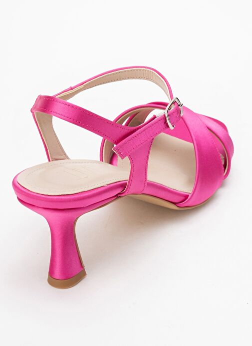MELİN Fuşya Saten Çapraz Bantlı Kadın Topuklu Ayakkabı - Görsel 6