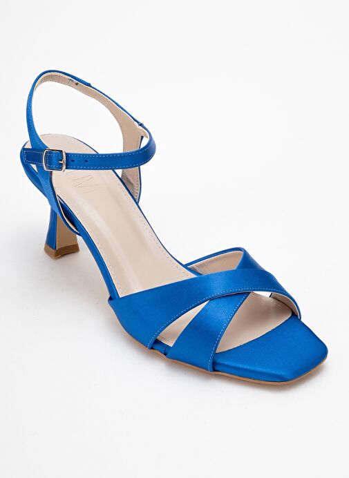 MELİN Sax Mavi Saten Çapraz Bantlı Kadın Topuklu Ayakkabı - Görsel 4