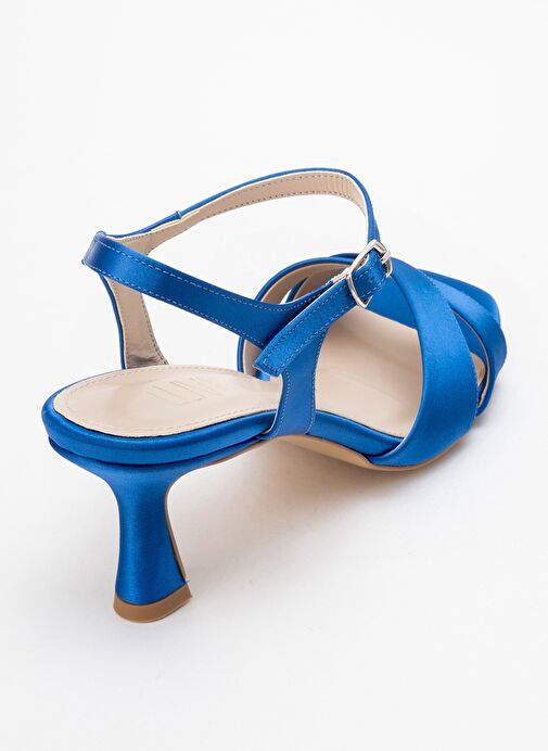 MELİN Sax Mavi Saten Çapraz Bantlı Kadın Topuklu Ayakkabı - Görsel 6