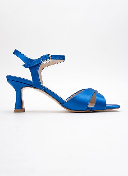 MELİN Sax Mavi Saten Çapraz Bantlı Kadın Topuklu Ayakkabı - Görsel 7