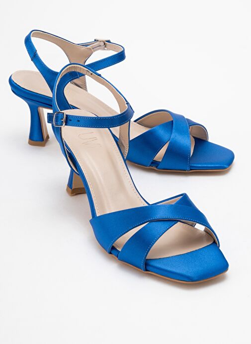 MELİN Sax Mavi Saten Çapraz Bantlı Kadın Topuklu Ayakkabı - Görsel 2