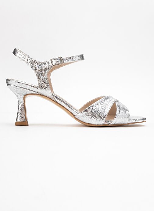 MELİN Gümüş Desenli Çapraz Bantlı Kadın Topuklu Ayakkabı - Görsel 7