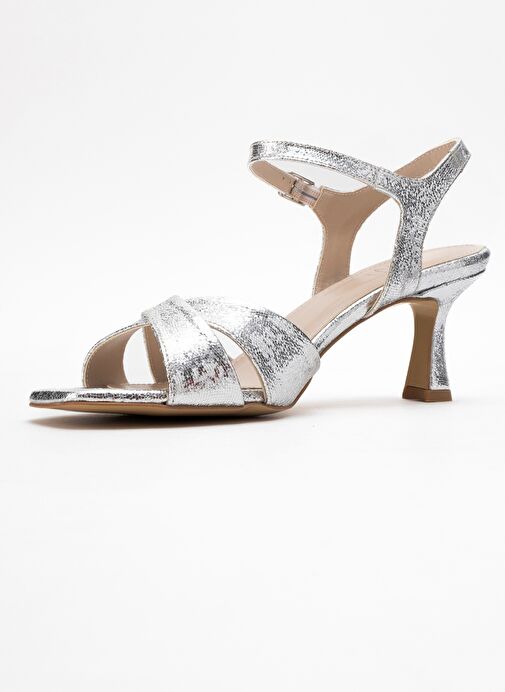 MELİN Gümüş Desenli Çapraz Bantlı Kadın Topuklu Ayakkabı - Görsel 5