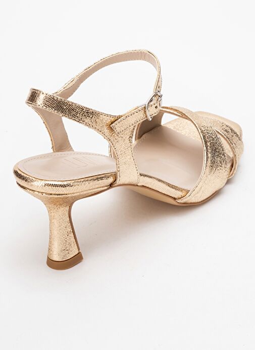 MELİN Altın Desenli Çapraz Bantlı Kadın Topuklu Ayakkabı - Görsel 6