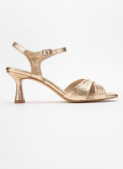 MELİN Altın Desenli Çapraz Bantlı Kadın Topuklu Ayakkabı - Görsel 7