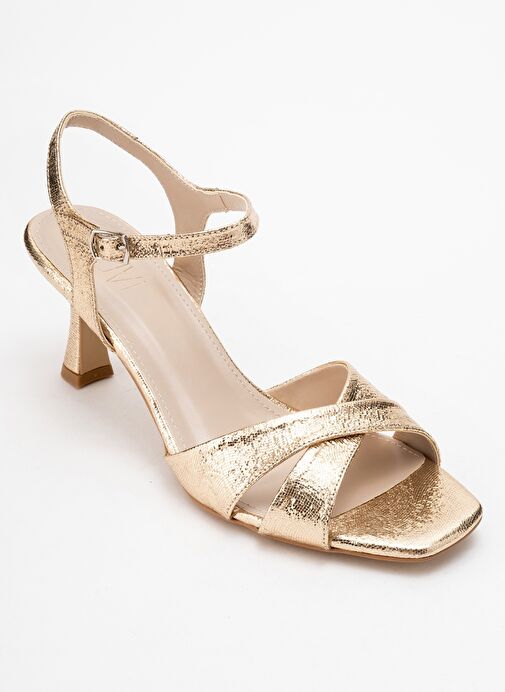 MELİN Altın Desenli Çapraz Bantlı Kadın Topuklu Ayakkabı - Görsel 4