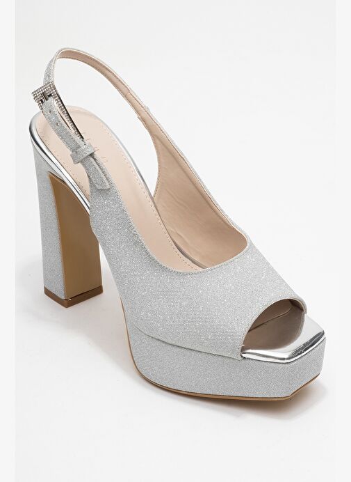 GLORA Gümüş Simli Kadın Platform Topuklu Abiye Ayakkabı - Görsel 4