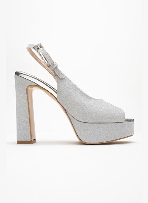 GLORA Gümüş Simli Kadın Platform Topuklu Abiye Ayakkabı - Görsel 7