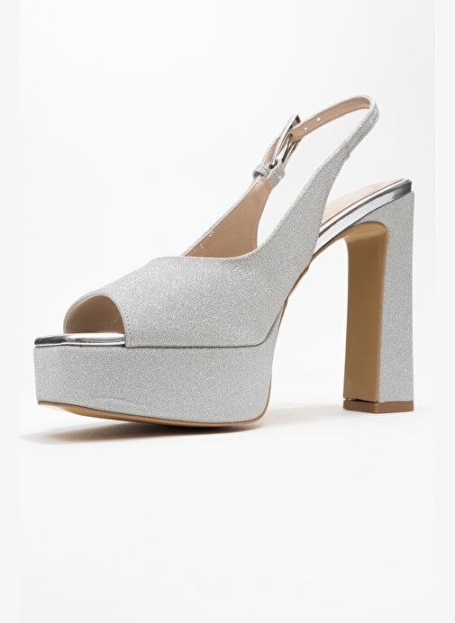 GLORA Gümüş Simli Kadın Platform Topuklu Abiye Ayakkabı - Görsel 5