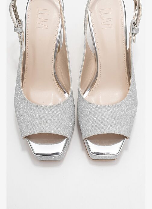 GLORA Gümüş Simli Kadın Platform Topuklu Abiye Ayakkabı - Görsel 3