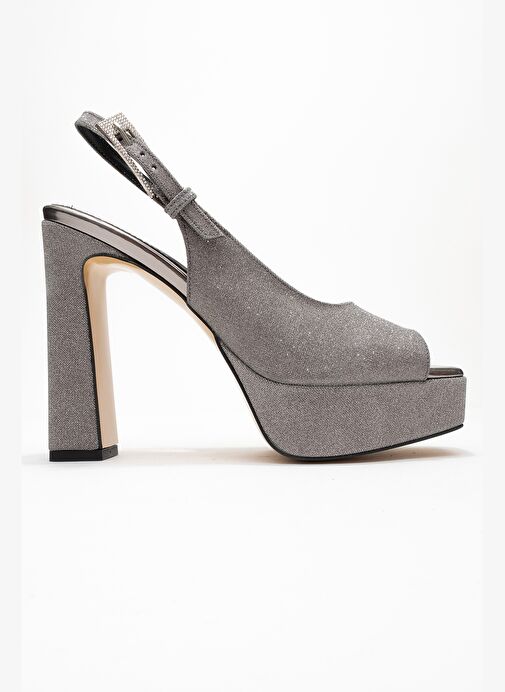 GLORA Platin Simli Kadın Platform Topuklu Abiye Ayakkabı - Görsel 7
