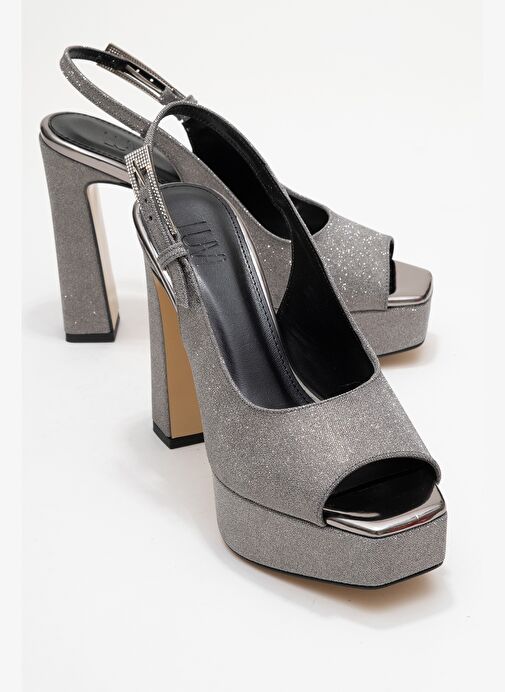 GLORA Platin Simli Kadın Platform Topuklu Abiye Ayakkabı - Görsel 2