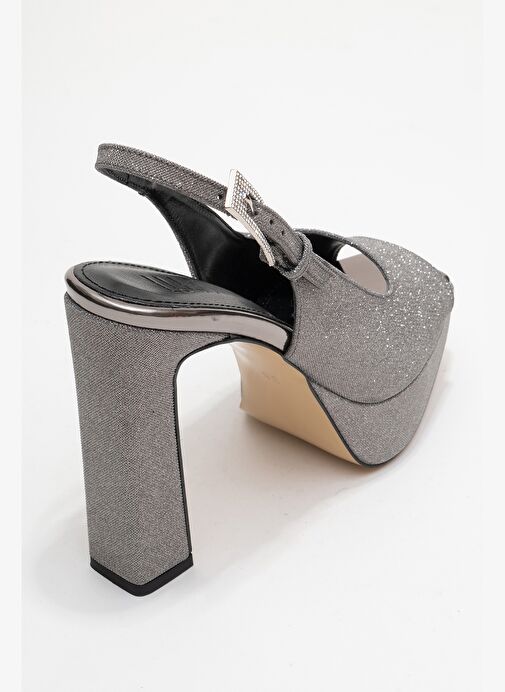 GLORA Platin Simli Kadın Platform Topuklu Abiye Ayakkabı - Görsel 6
