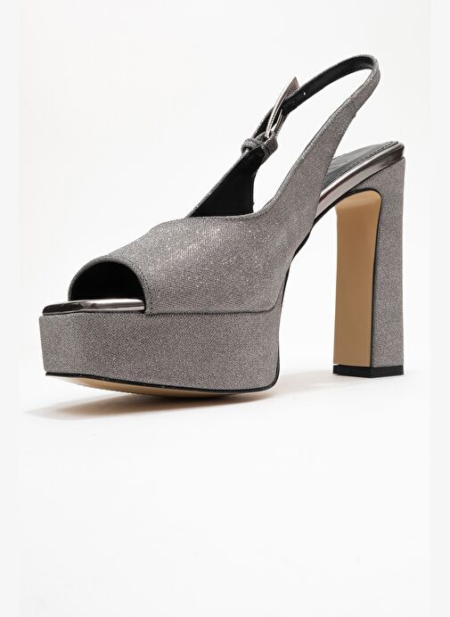GLORA Platin Simli Kadın Platform Topuklu Abiye Ayakkabı - Görsel 5