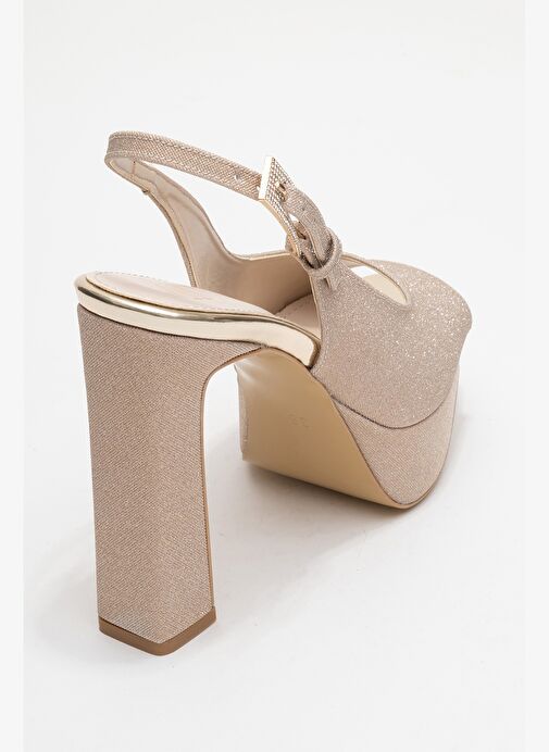 GLORA Altın Simli Kadın Platform Topuklu Abiye Ayakkabı - Görsel 6