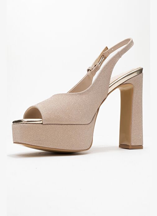 GLORA Altın Simli Kadın Platform Topuklu Abiye Ayakkabı - Görsel 5