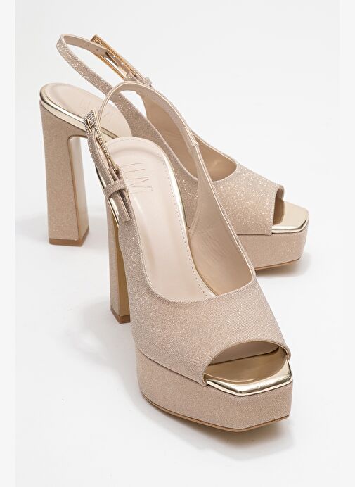 GLORA Altın Simli Kadın Platform Topuklu Abiye Ayakkabı - Görsel 2