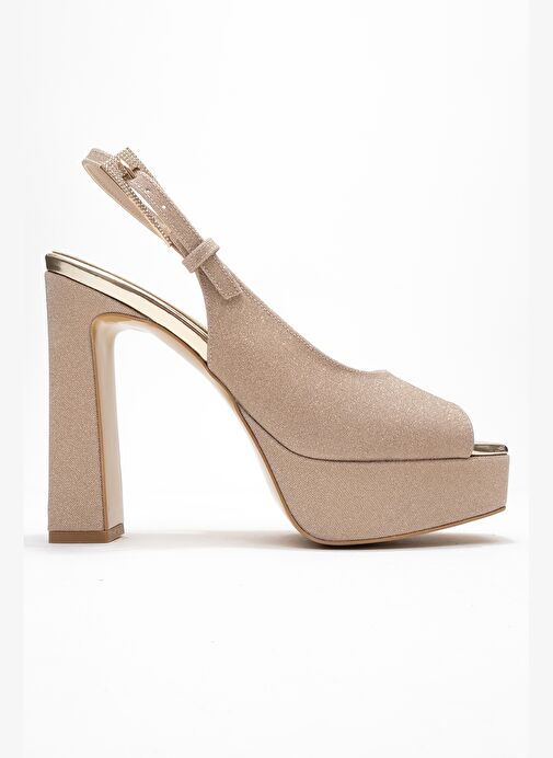 GLORA Altın Simli Kadın Platform Topuklu Abiye Ayakkabı - Görsel 7
