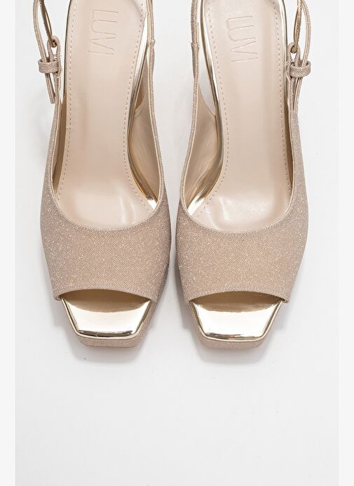 GLORA Altın Simli Kadın Platform Topuklu Abiye Ayakkabı - Görsel 3
