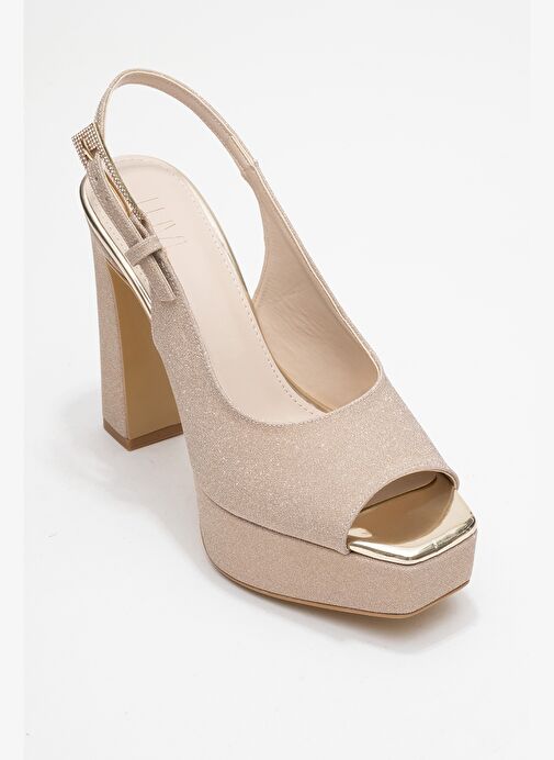 GLORA Altın Simli Kadın Platform Topuklu Abiye Ayakkabı - Görsel 4