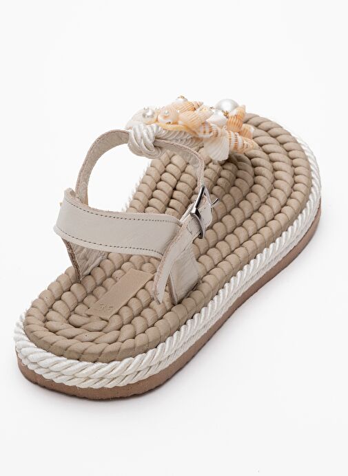 LELY Bej Deniz Kabuklu Hakiki Deri Kadın Parmak Arası Sandalet - Görsel 6