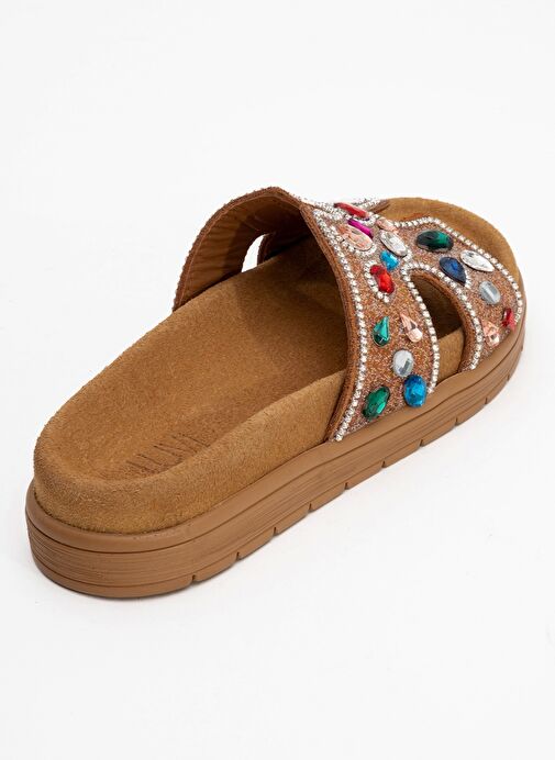 BRAVE Taba Hakiki Deri Renkli Taşlı Kadın Terlik - Görsel 6