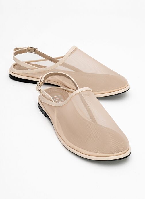 SHEN Krem Fileli Burnu Kapalı Kadın Sandalet - Görsel 2