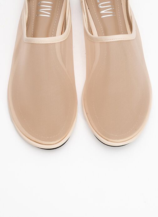 SHEN Krem Fileli Burnu Kapalı Kadın Sandalet - Görsel 3