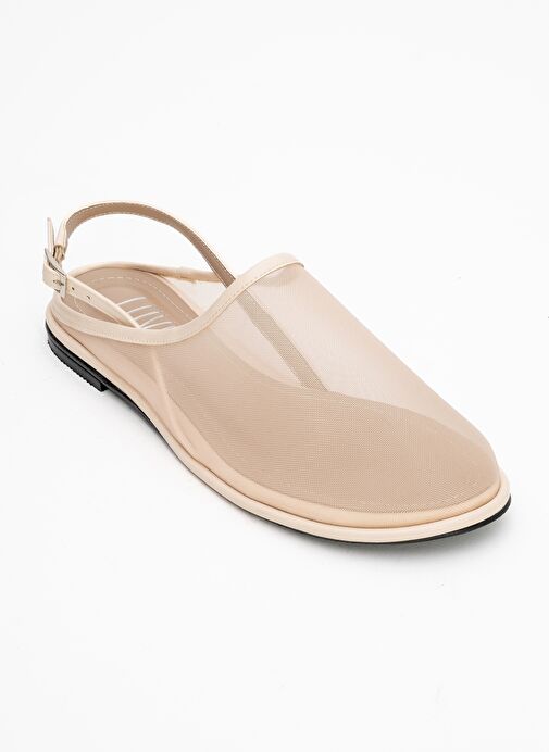 SHEN Krem Fileli Burnu Kapalı Kadın Sandalet - Görsel 4