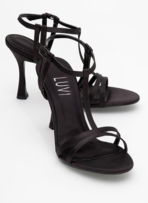 CREDO Siyah Saten Kadın Yüksek Topuklu Ayakkabı - Görsel 2