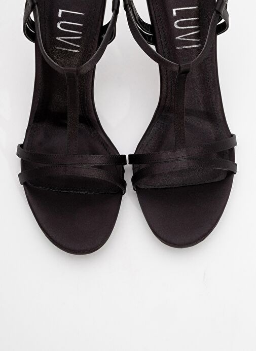 CREDO Siyah Saten Kadın Yüksek Topuklu Ayakkabı - Görsel 3