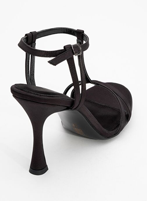 CREDO Siyah Saten Kadın Yüksek Topuklu Ayakkabı - Görsel 6