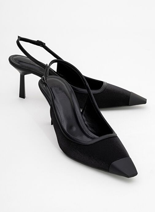 ALİVE Siyah Saten Mat Burun Detaylı Kadın Topuklu Ayakkabı - Görsel 2
