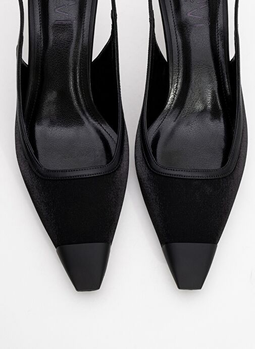 ALİVE Siyah Saten Mat Burun Detaylı Kadın Topuklu Ayakkabı - Görsel 3