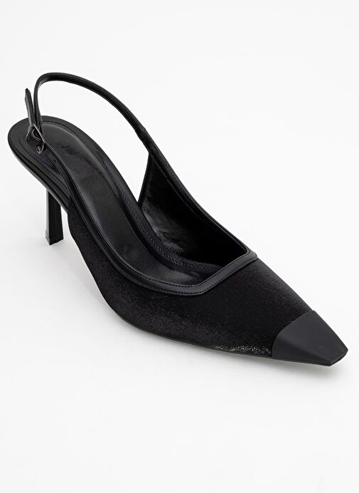 ALİVE Siyah Saten Mat Burun Detaylı Kadın Topuklu Ayakkabı - Görsel 4