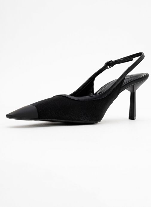 ALİVE Siyah Saten Mat Burun Detaylı Kadın Topuklu Ayakkabı - Görsel 5