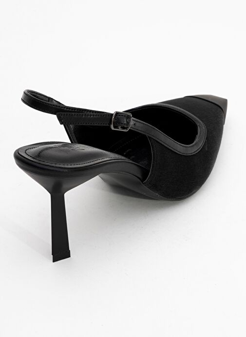 ALİVE Siyah Saten Mat Burun Detaylı Kadın Topuklu Ayakkabı - Görsel 6